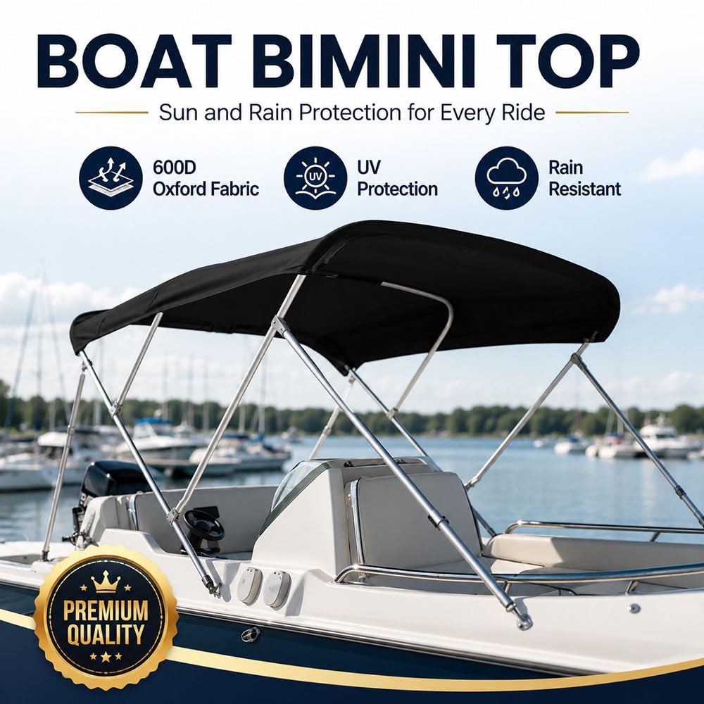 Lona Bimini para Barco, Techo de Sombra Marina para Nautique Ski Nautique 196 | Tela Oxford 600D, lona de repuesto para bimini abierto, ayuda a bloquear el sol y resistir la lluvia