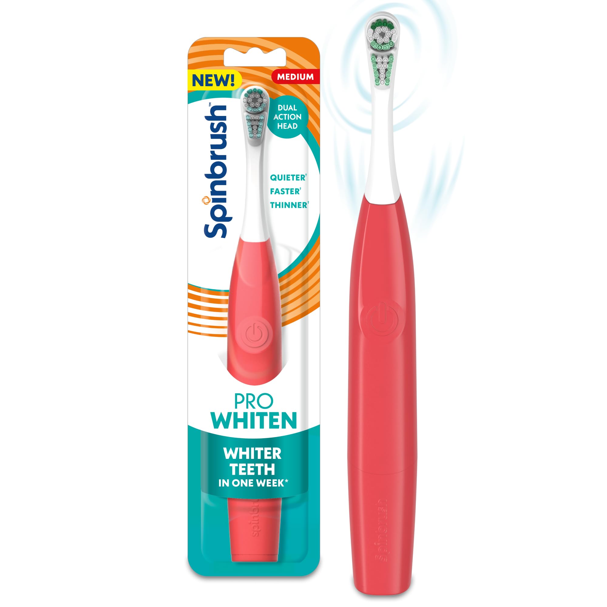 Spinbrush New PRO WHITEN Battery Powered Electric Toothbrush for Adults, Medi...