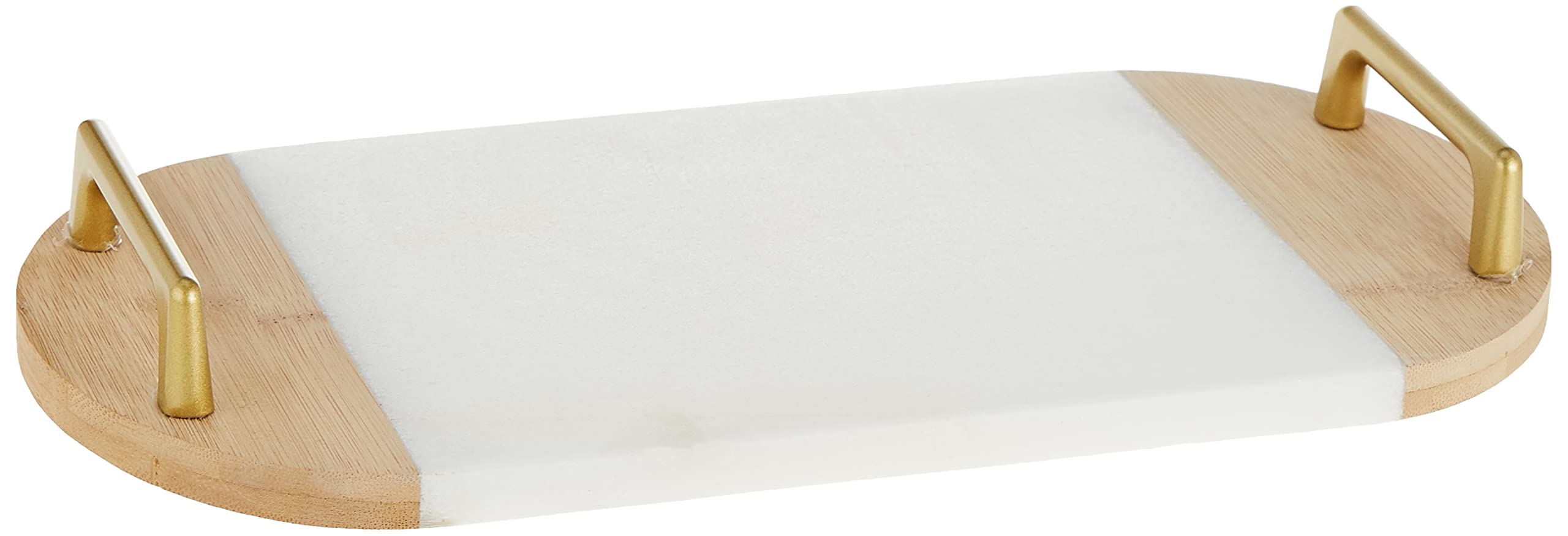 Cuisine Art Marble Serving Tray with Bamboo & Golden Handles