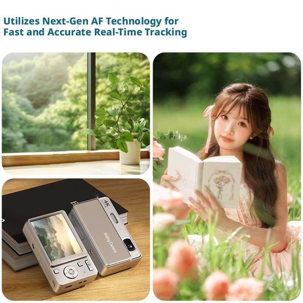Fotocamera digitale retrò scorrevole 4K 64MP, fotocamera compatta per vlogging con schermo da 2,8", zoom 16X autofocus CCD per adolescenti adulti principianti, 2026 nuovo regalo fotografico portatile