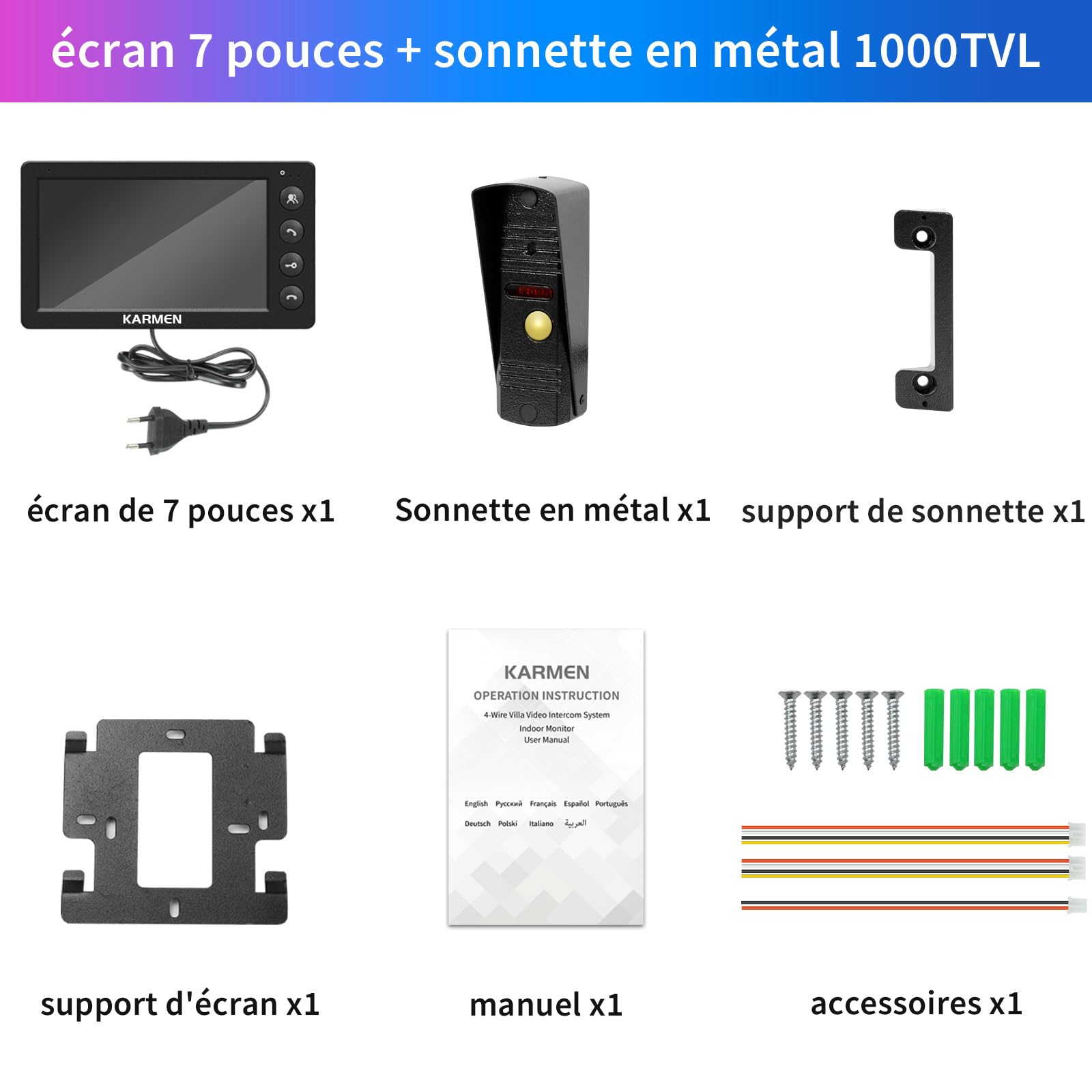 Karmen videoportero con Cable, intercomunicador de Puerta, Impermeable al Aire Libre, visión Nocturna infrarroja, Hablar con el visitante, admite CA 100V-240V