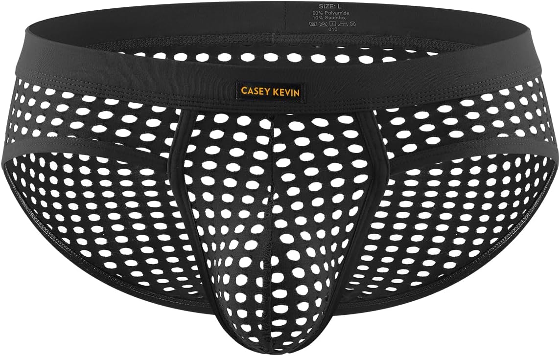Casey Kevin Men's Mesh Briefs Breathable See Through Fishnet Underwear Low Rise Sexy Panties for Men,Navy Blue,Medium - Image 6