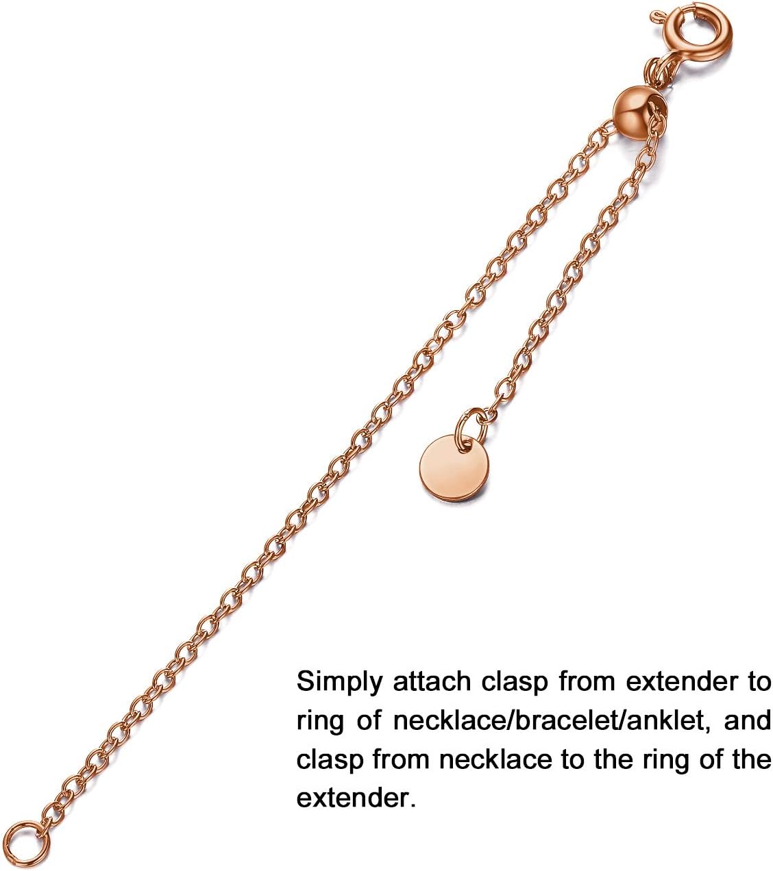 1pc 925 Sterling Silver 1.5mm Necklace Extender Chain 4inch Bracelet Anklet Single Bead Extension Adjustable Length