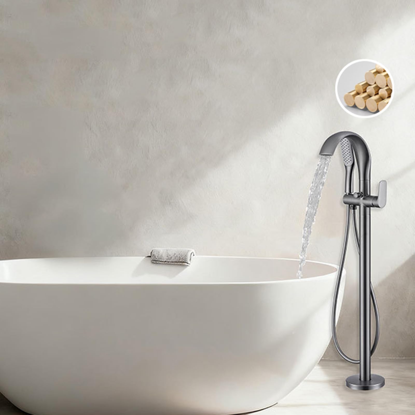 BiaoTeng Grifo Para Bañera Independiente con Cascada Oro Cepillado Laton