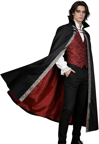 LVOW Gothic Vampire Cloak with Standing Collar - Dracula Costume Wizard Cosplay for Men Halloween Medieval