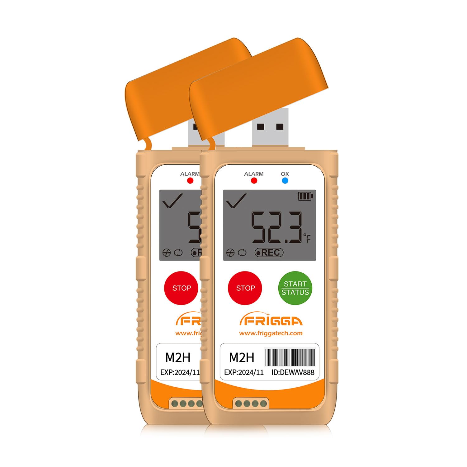Frigga M2 2 Pack Wiederverwendbare Temperatur Luftfeuchtigkeit Datenlogger USB Digital Kühlschrank Thermometer Mehrzweck-Temperaturrekorder Hohe Genauigkeit 28800 Punkte PDF CSV Bericht