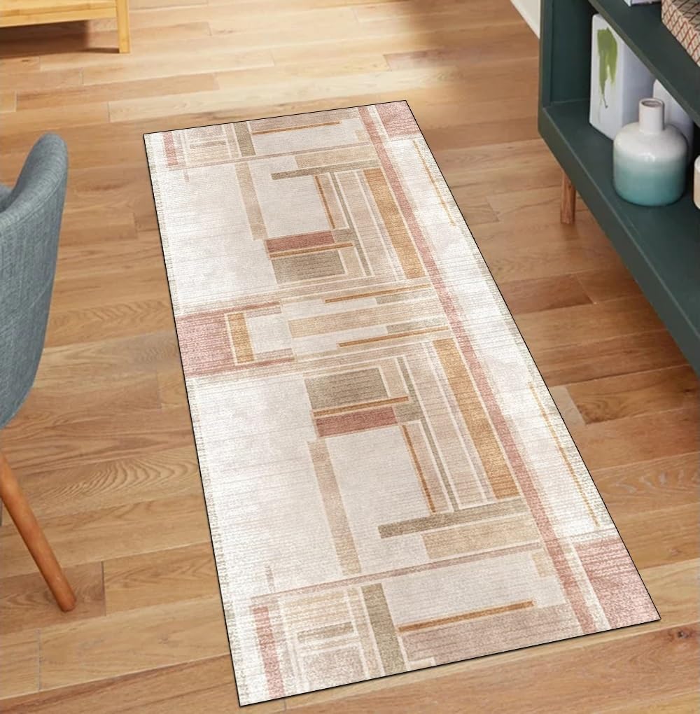 Alfombra de cocina lavable por metros con diseño abstracto rosa para pasillo y salón