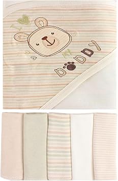 6 Pack Baby Hooded Towel and Washcloths Set, Premium Ultra Soft Reusable Organic Cotton Baby Bath Towel for Infant and Toddler, Unisex Babies Gifts 30x30 Inch, Multicolor-D