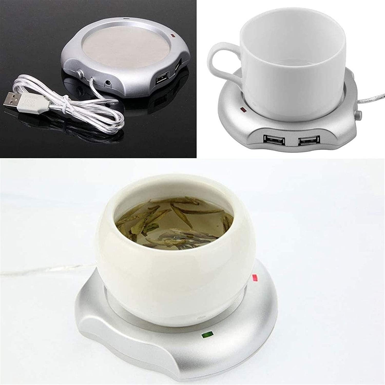 Calentador de Tazas de café Calentador de café para Escritorio Calentador de Tazas Calentador de Tazas para café Leche y té Adecuado para Uso en el hogar y la Oficina Plata
