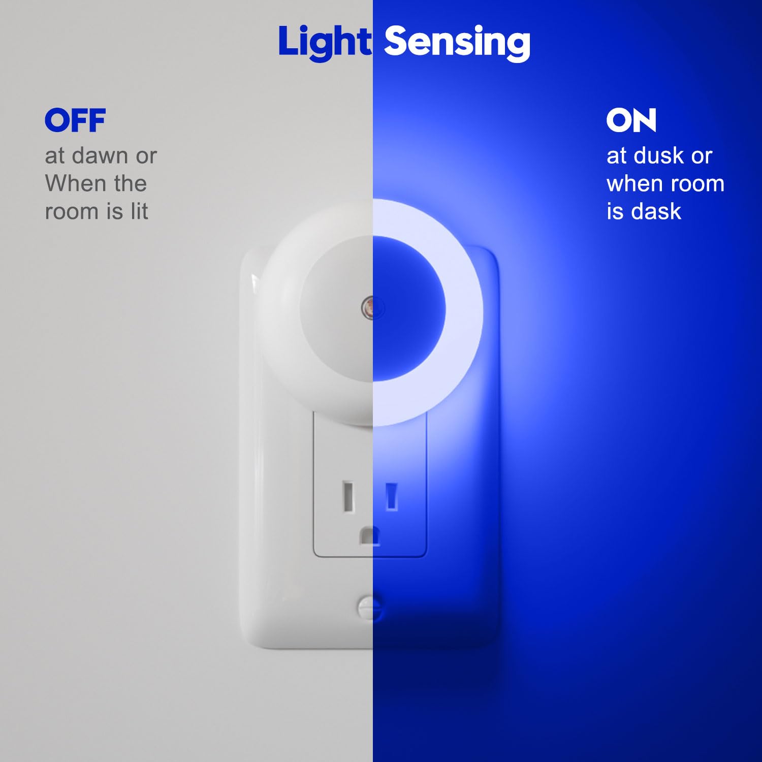 fesnne Luz de noche, enchufe de pared, sensor de crepúsculo, luz nocturna LED azul, 0,5 W, 2 luces nocturnas para adultos, dormitorio, baño, pasillo, cocina