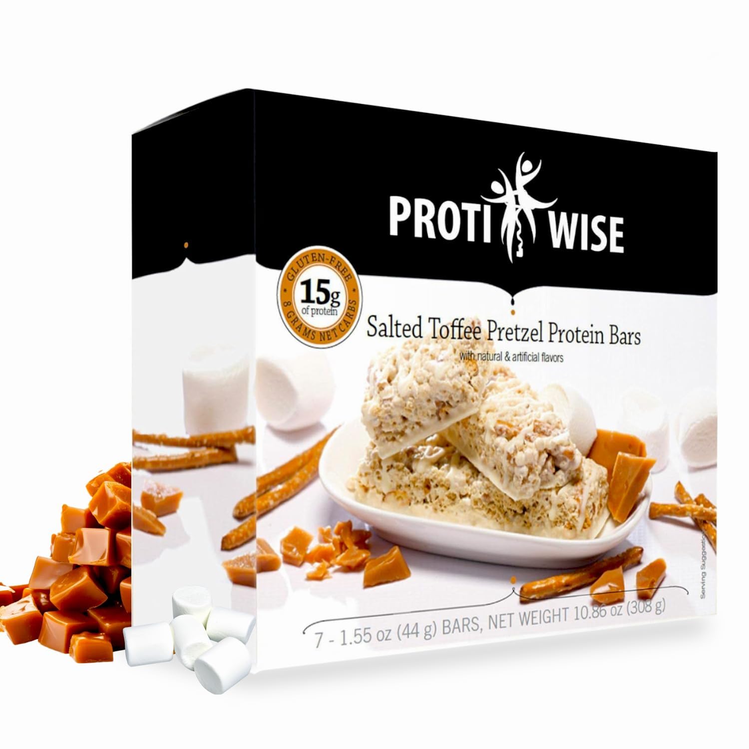 ProtiWise – Salted Toffee High Protein 15g Bar | 7/Box | Low Calorie, Weight Loss, Diet, Keto Friendly, Hunger Control, Meal Replacement | Gluten Free, Low Fat, Low Sugar