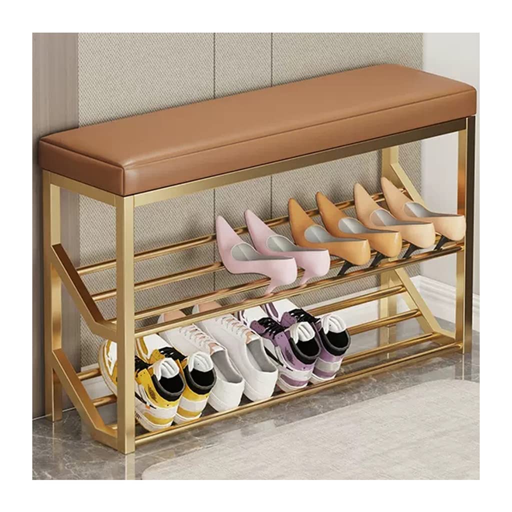 GYEQXKT 2Tier Shoe BenchMetal Shoe Rack with StorageIndustrial Entryway Shoe OrganizerStylish Storage Solution for Hallway & EntrywayBei Oro