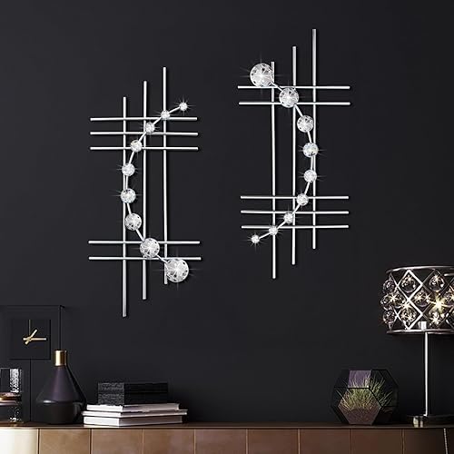 Miniatura 7 de ZEXUIRU Juego de 4 piezas de arte de pared de metal con diamantes de imitación, decoración de pared abstracta de hierro con diamantes de imitación