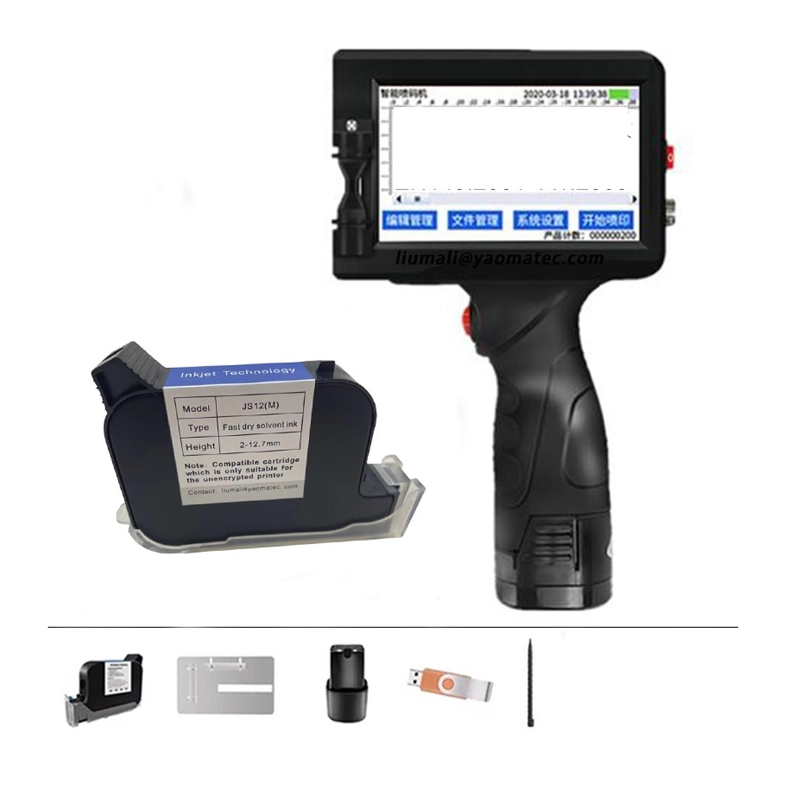 Stampante a getto d'inchiostro portatile, Stampante portatile intelligente, stampante for cartoni di plastica con etichette codice QR, termica a getto d'inchiostro(Printer 3 black ink)