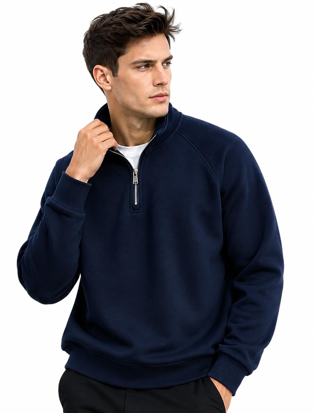 Peppyzone Men's High Neck Hoodie with Zipper | Regular Fit Half Zip Sweatshirt for Men | Stylish Winter Wear-picture-25