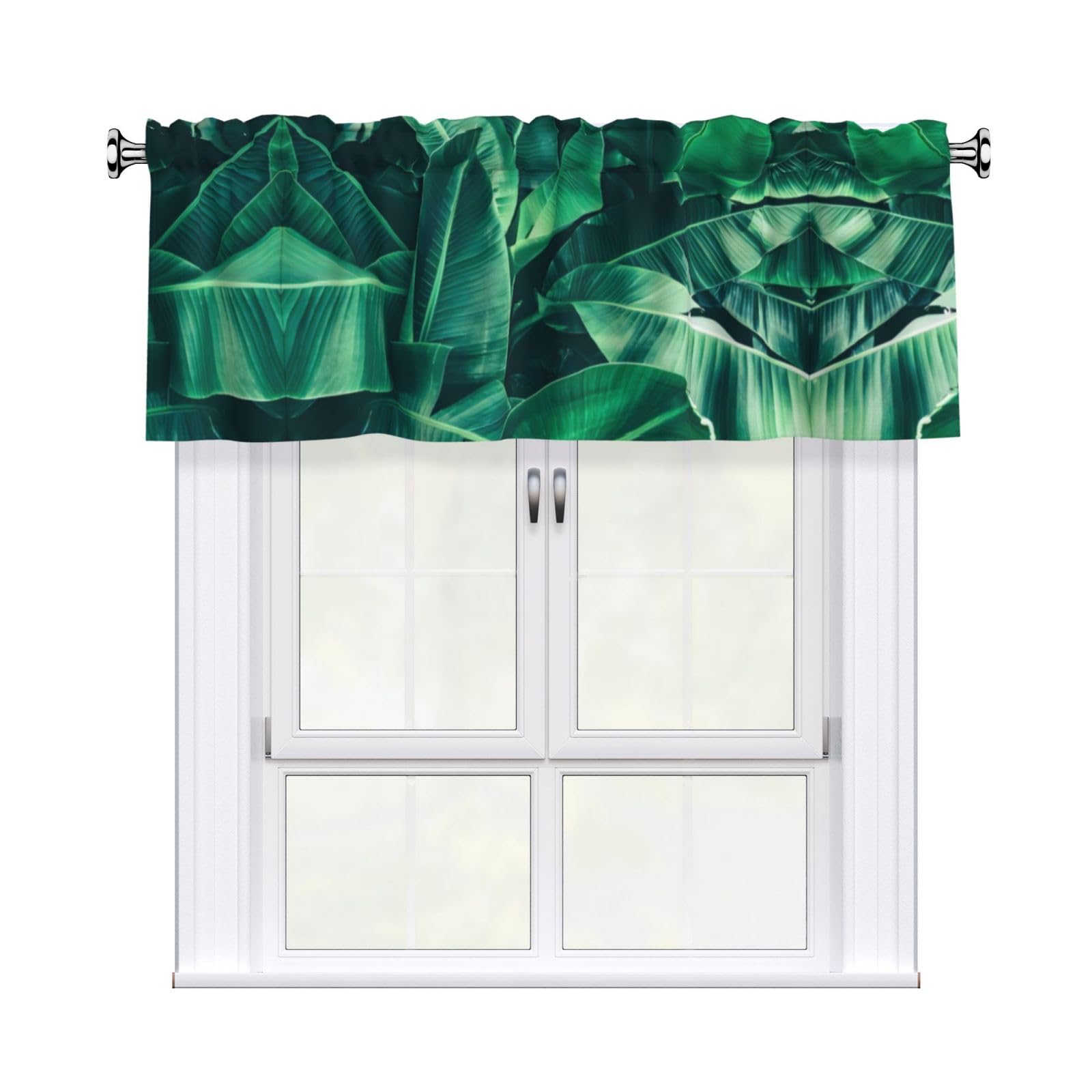 WHJSHOP Tropical Banana Leaf Prints Curtain Valance 54x18in - Peach Skin Kitchen Window Layer, Filtered Light & Quick-Install Rod Pocket Cover