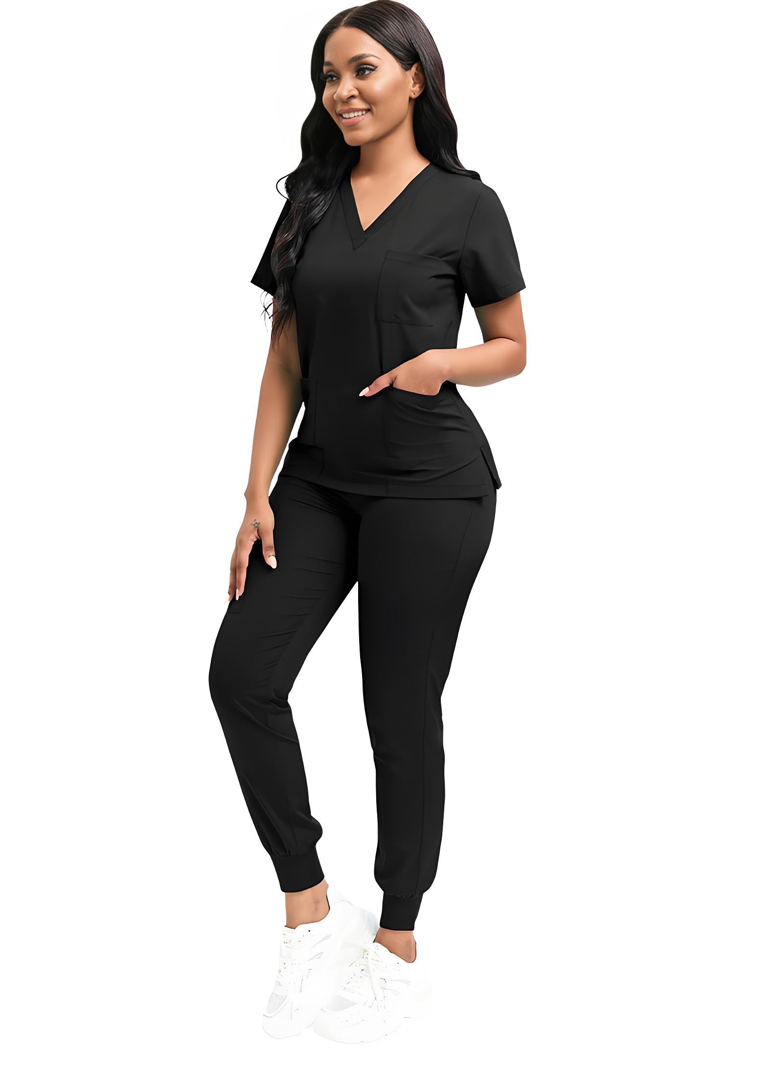 Uniformes Sanitarios Mujer Bata Limpieza Enfermera (FR/ES, Letras, S, M, Regular, Regular, Negro V+)