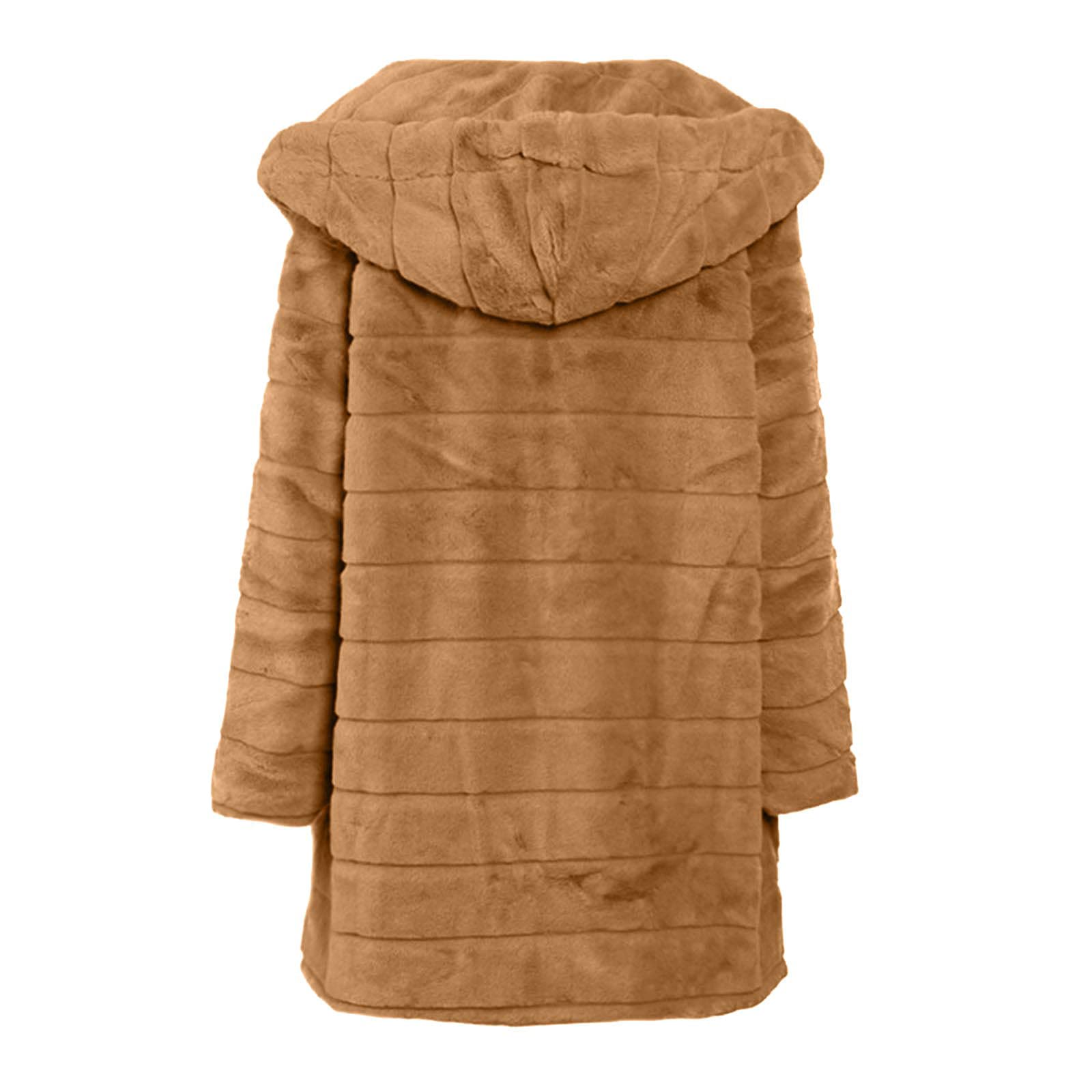 Abrigo Pelo Mujer,Chaqueta Largo de Piel Sintético con Capucha Lujoso Peludo Abrigos de Forro Polar Doble Cara Color Sólido Grueso Cálido Parka Mujer Invierno Elegante Suave Cómodo Faux Fur Coat