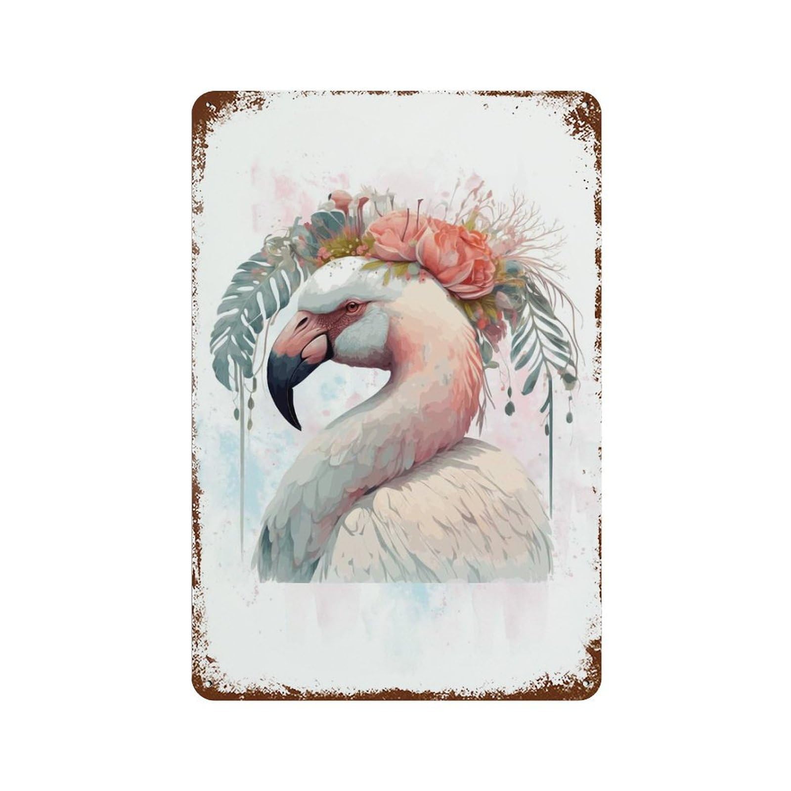 Floral White Flamingo Vintage Metal Tin Sign 11.8"x7.9", Ideal for Living Room, Hallway And Home Decor