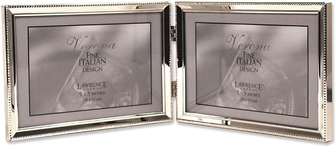 Lawrence Frames Bead Border Design, 7x5 Double, Traditional, Silver