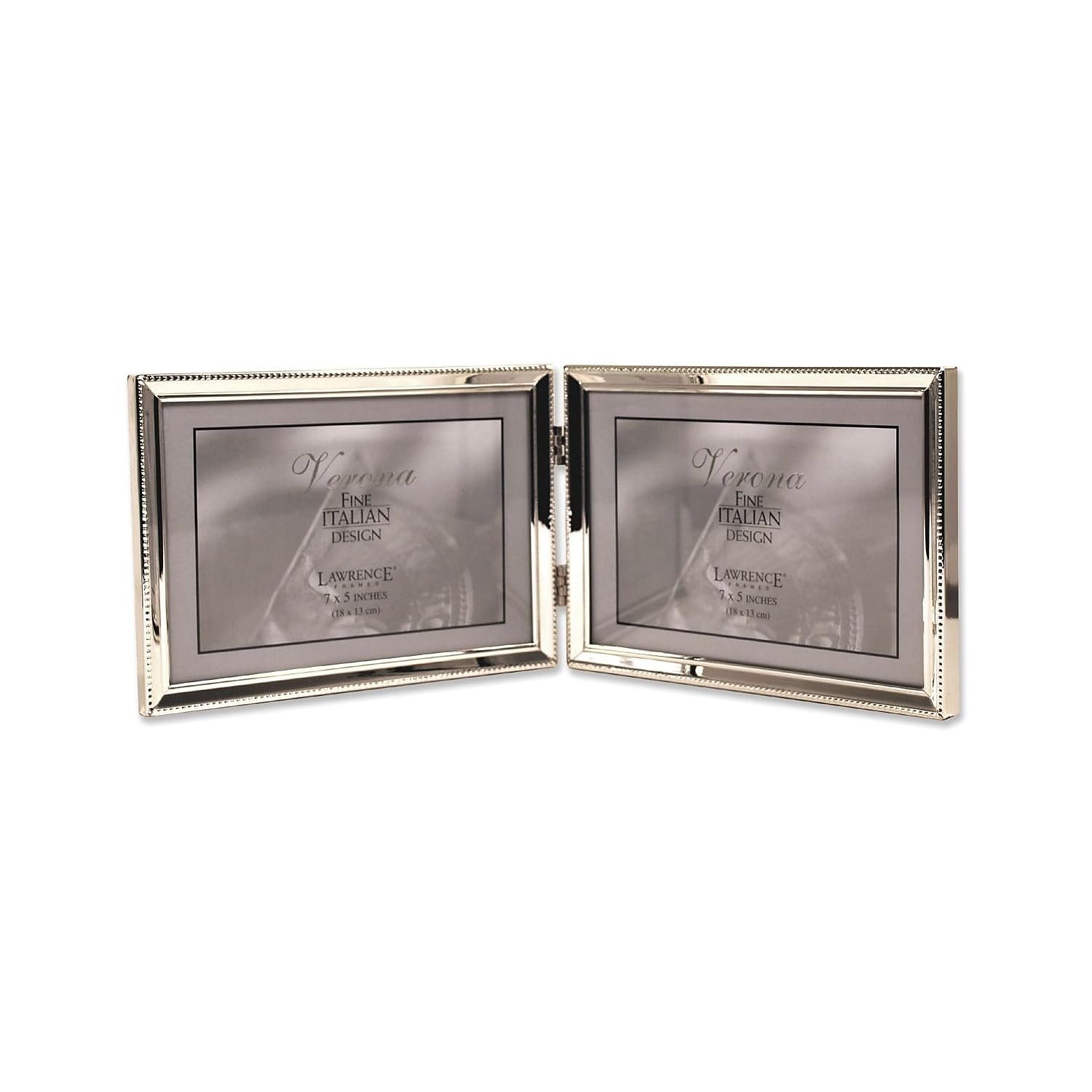 Lawrence FramesPolished Silver Plate 5x7 Hinged Double Horizontal - Bead Border Design11675D