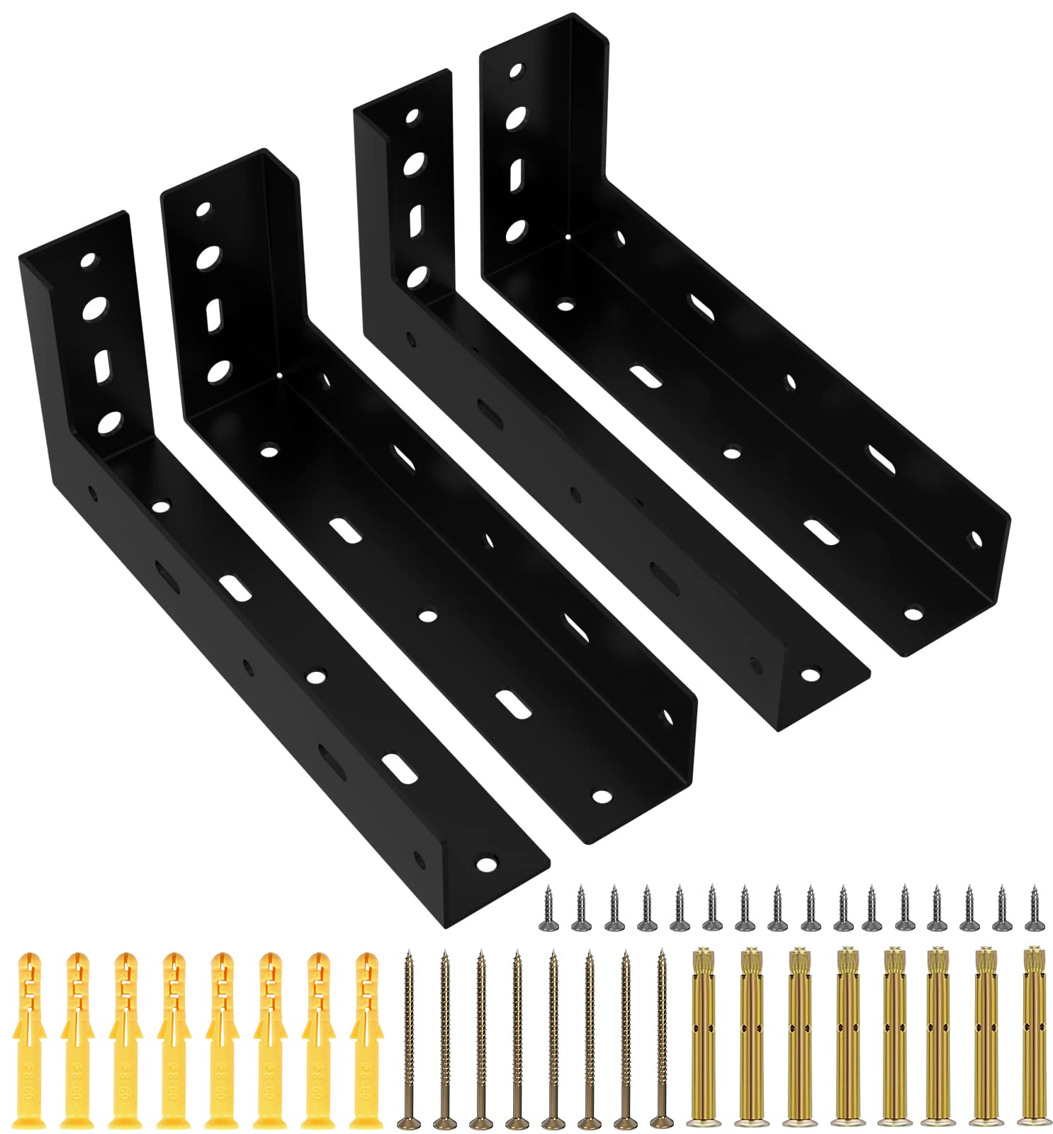 8T8 - 4 Pack 10 inch Corner Heavy Duty Shelf Brackets L 10" x H 4.6" x W 2.2" (2mm Thick), L-Shape Metal Iron Shelf Brackets, Max Load 800lb, Shelf Supports with Screws, Industrial, Black