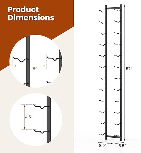 Miniatura 6 de Giantex Estante de vino montado en la pared para 12 botellas, organizador de estantes de vino de pared de metal, soporte de vino colgante montado en