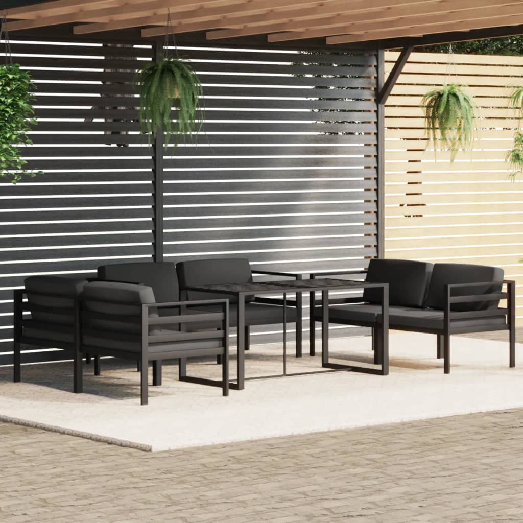 Juego de 7 muebles de jardín de aluminio con cojines en color antracita, modular para exteriores para horas de relax al aire libre