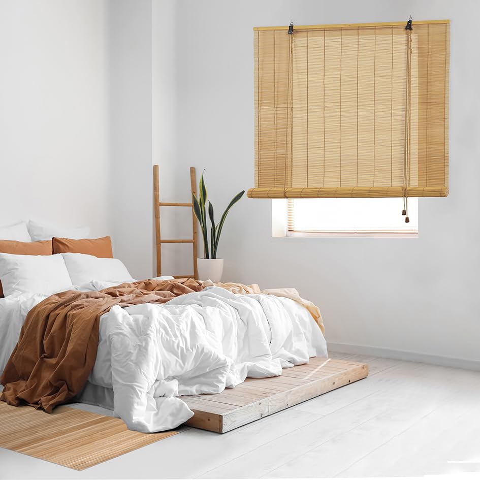 Estores enrollables de Bambú Natural Premium de cañas translúcidas Diseño Rústico para Ventanas y Puertas instalación a Pared o Techo Fácil de Limpiar con un paño húmedo Natural 60x175 cm STORESDECO