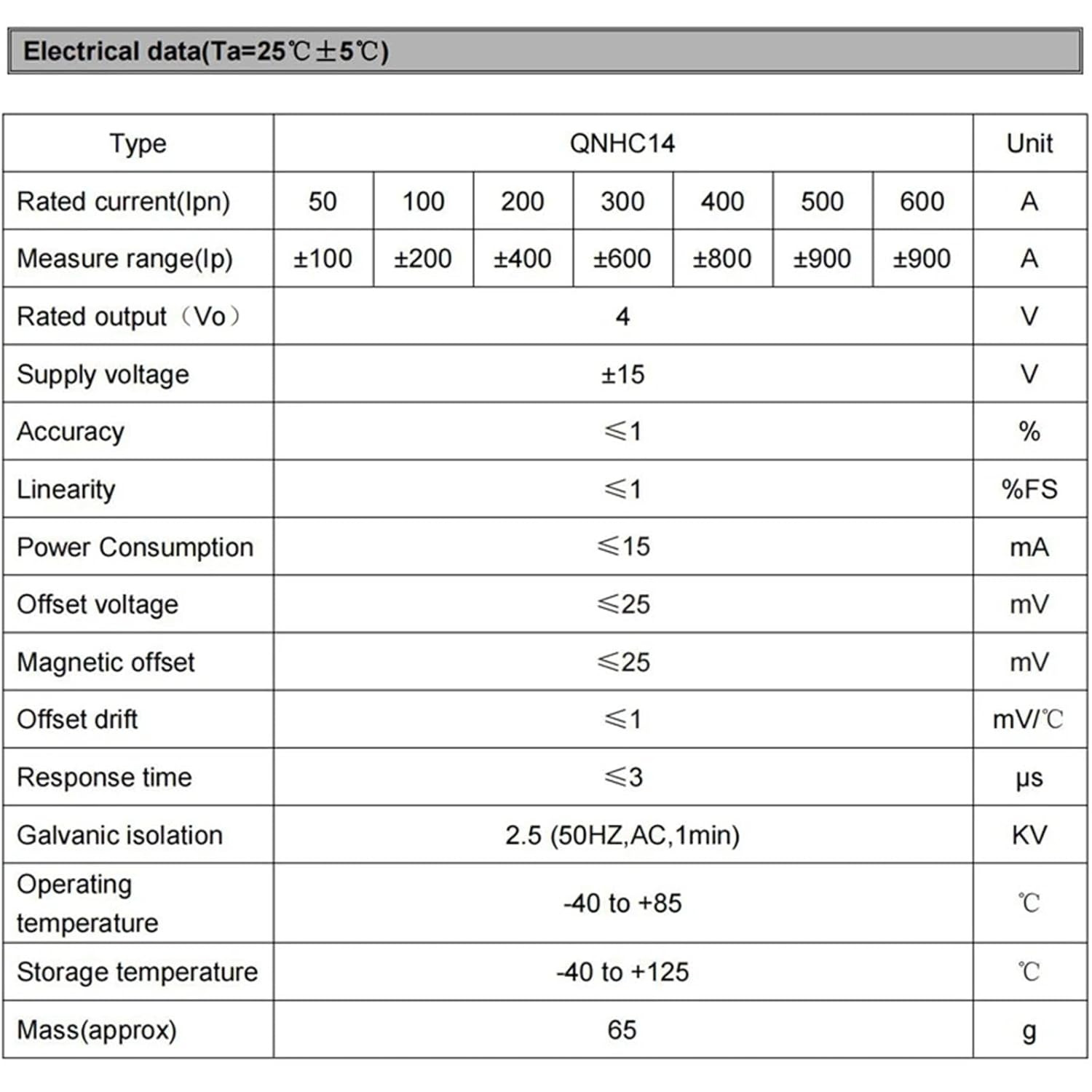 Hall Effect Current Transducer QNHC14 100A/ 200A/ 400A/600A Out 4V Transformer Ct Dc Sensor 1Pcs(100A)