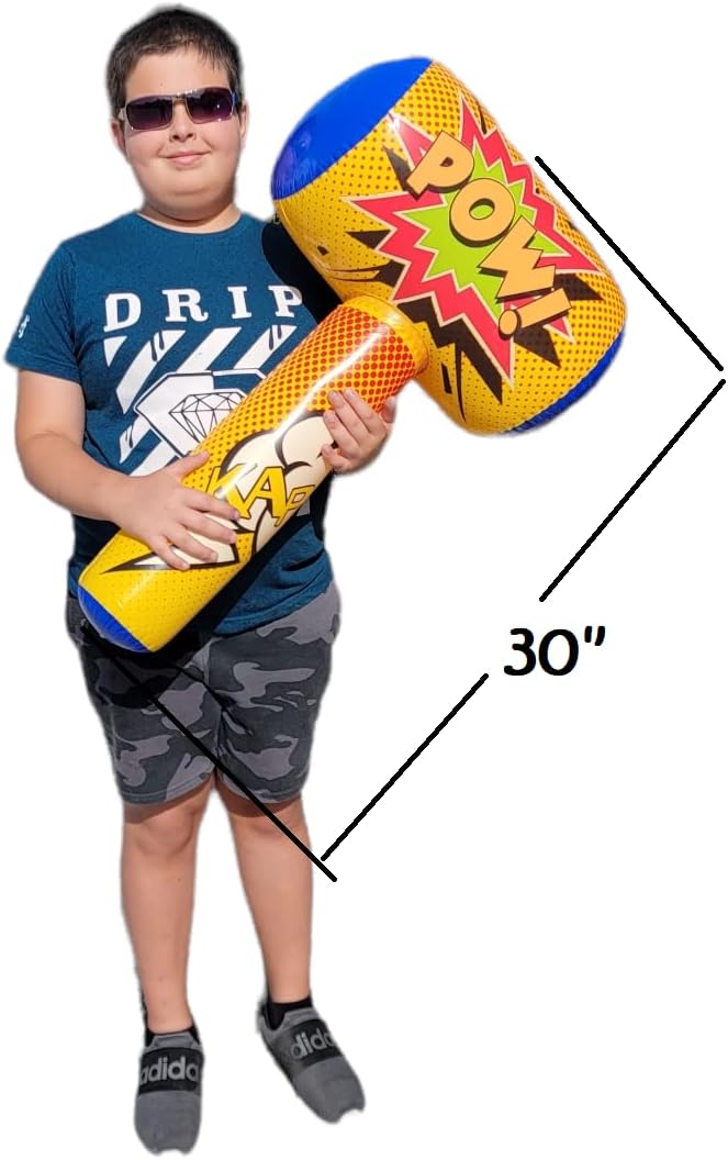 AMERICAN WIT Huge Super Hero Inflatable Bopper (30" x 17") Suprehero Inflate Hammer, Mullet for Play Fights and Action (4 Pack)