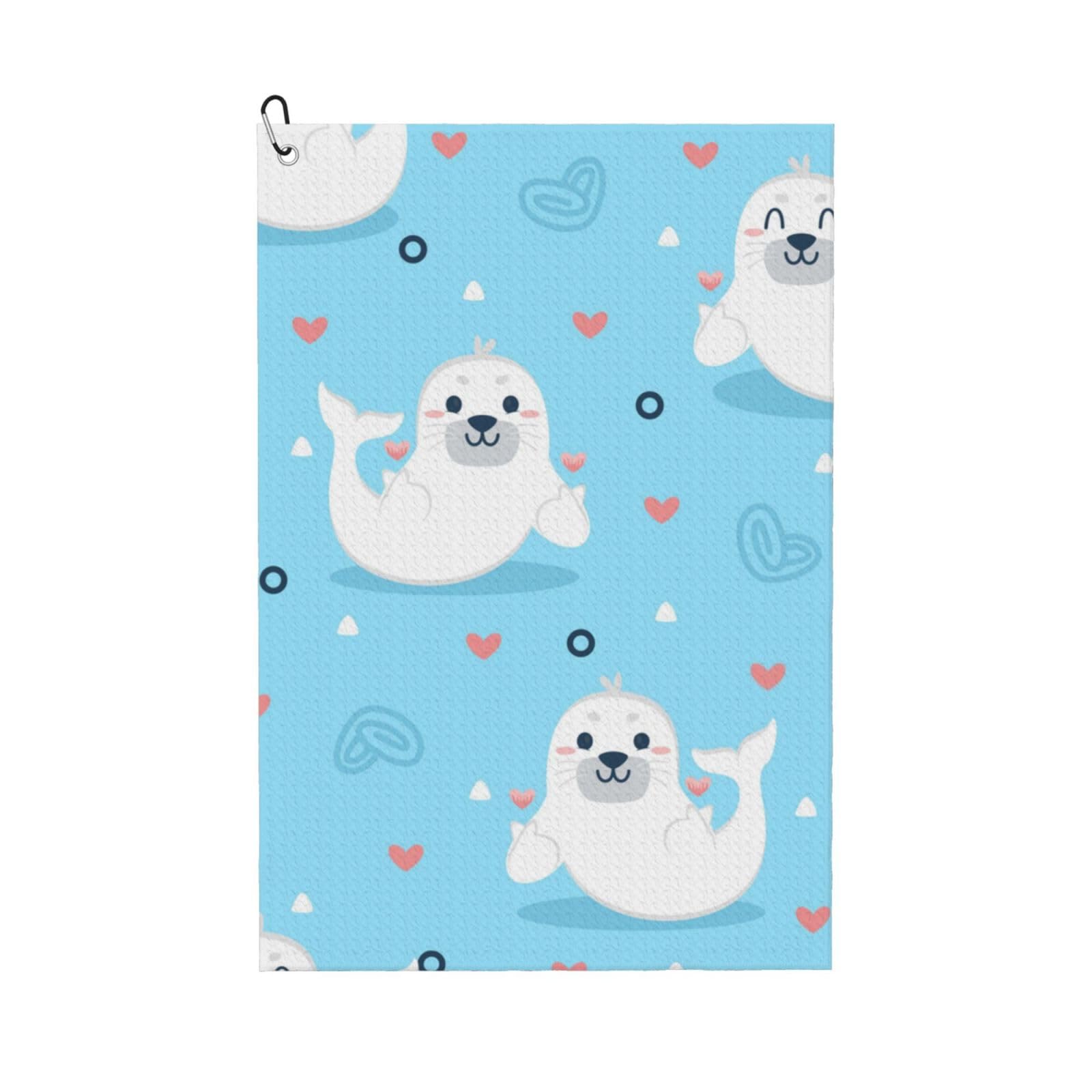 Hnnkloy Seal And Walrus Pattern, 16x24 in Portable Waffle Golf Towels with Carabiner Clip for Golf Bag