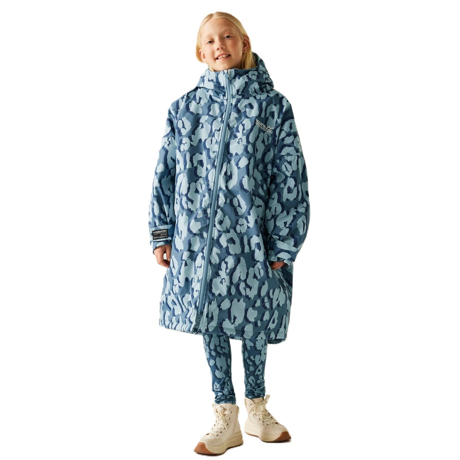 Regatta Kids Spirit Of Adventure Changing Robe - Storm Blue/Leopard Print - 3-5 Yrs