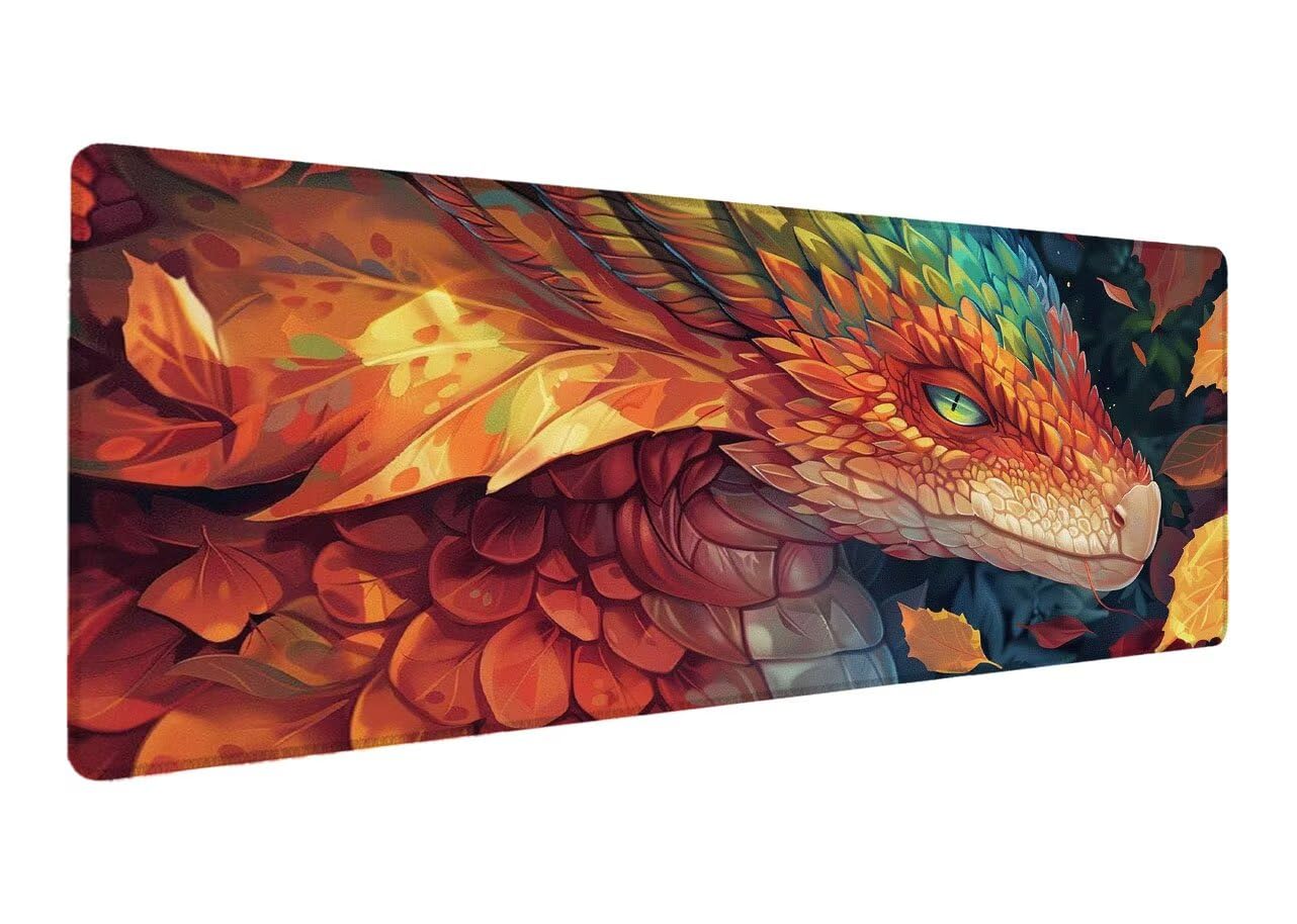 Podkładka pod mysz XXL 1000 x 500 x 3 mm, podkładka pod mysz dla graczy smoka, duża podkładka pod biurko, antypoślizgowa gumowa podstawa, szyte krawędzie, wodoodporna podkładka pod mysz fajna, poprawa