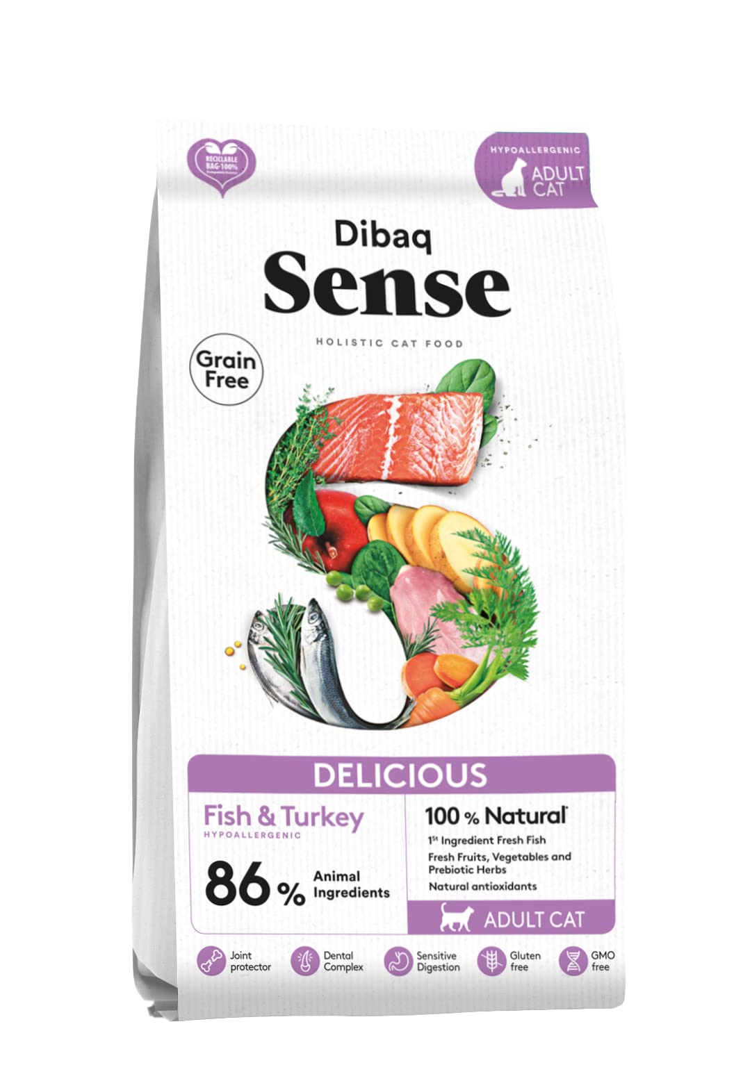 Dibaq Sense Cat Delicius: pienso de salmón y Pavo 100% Natural y sin Cereales Gatos Adultos, 1,5 kg