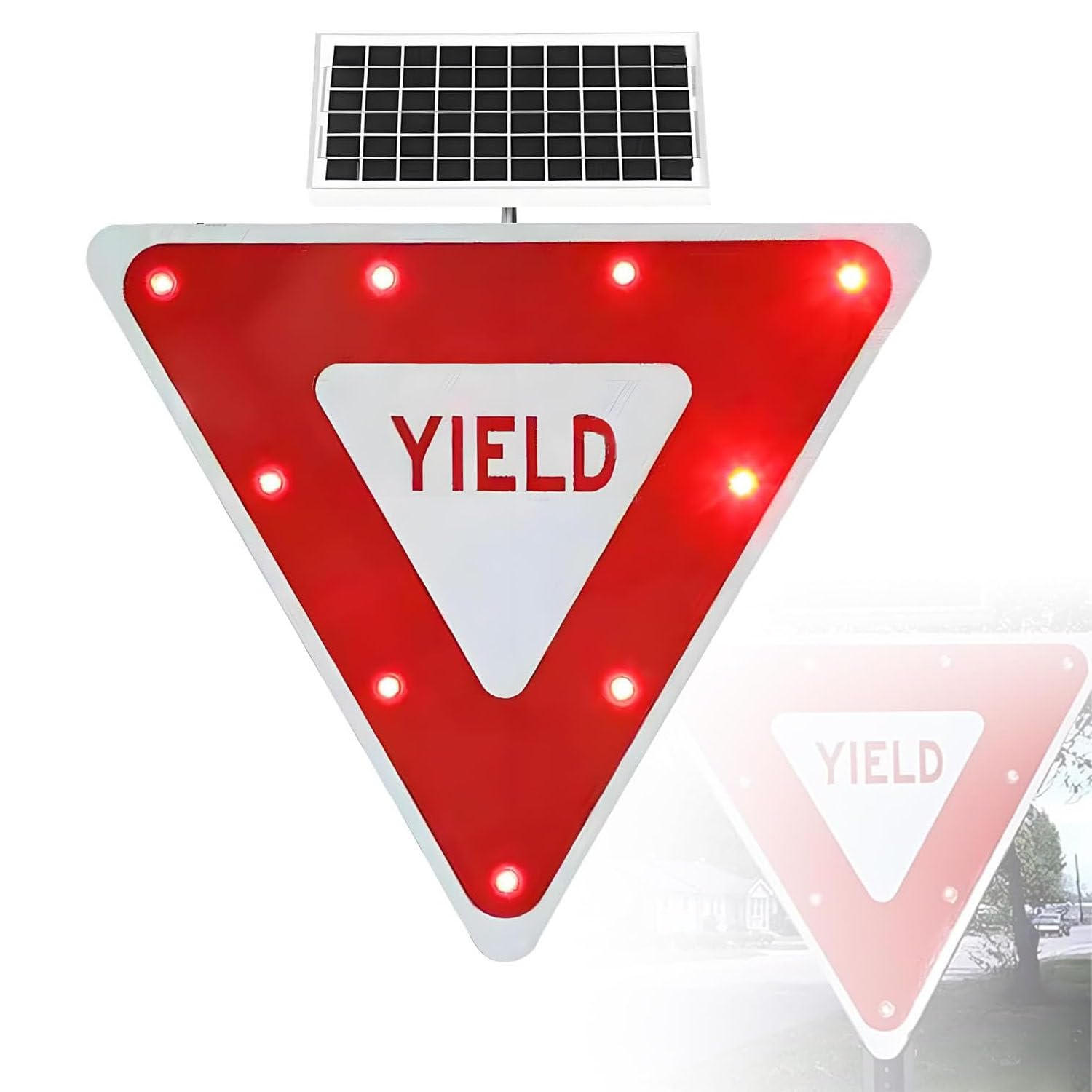 ROEFETY 28" Triangle Flashing LED Crossing Sign,Solar Powered LED Flashing YIELD Sign,IP65 Waterproof with Mounting Accessories Engineer Grade Reflective,Solar Powered Yield Sign 1piece
