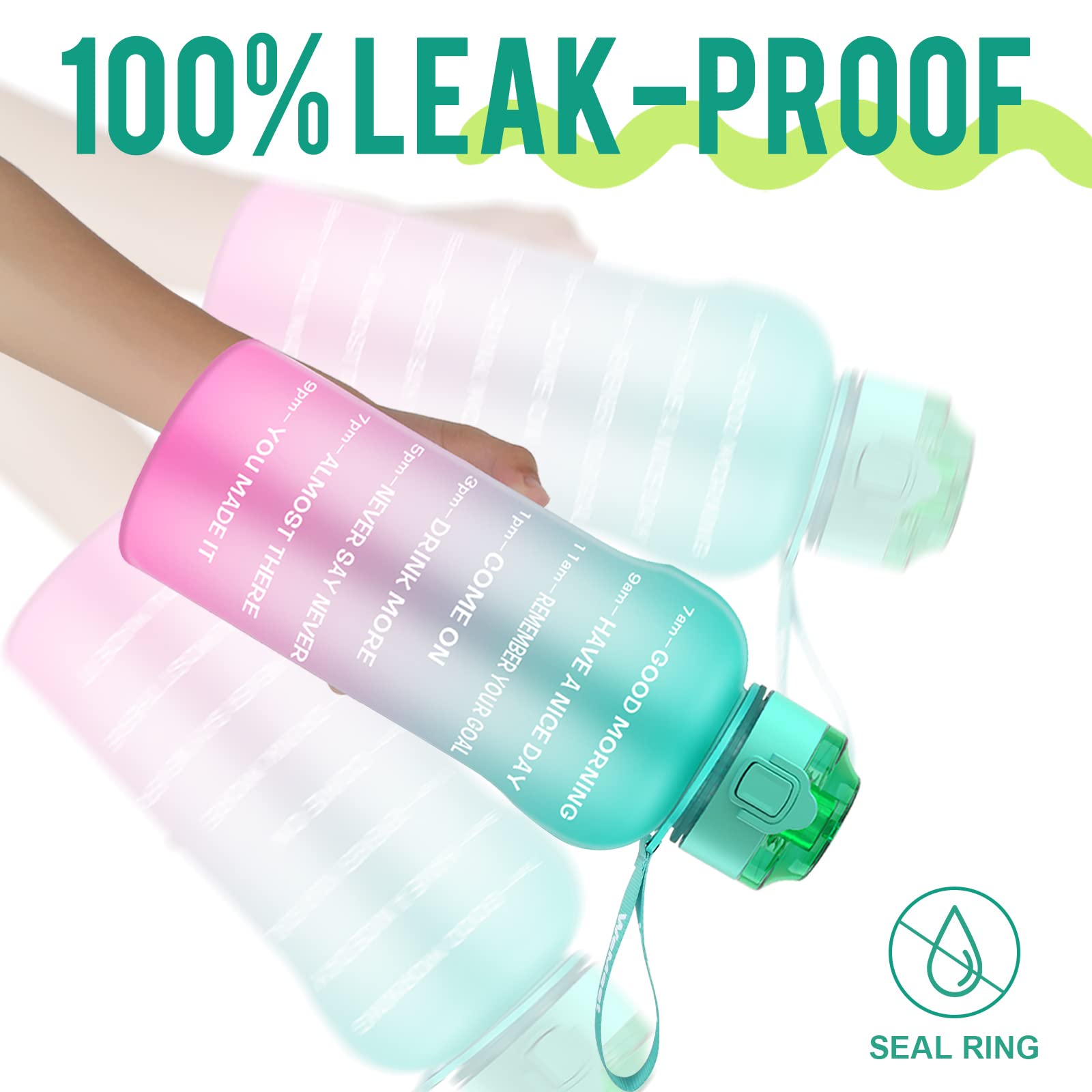 WEMEET Borraccia Acqua 2Litro con Filtro [Tritan Senza BPA], Motivazionale Borraccia Sportiva 2000ml con Marcatori di Tempo, Bottiglia Sportiva per Palestra, Campeggio, Yoga, Picnic Verde Viola