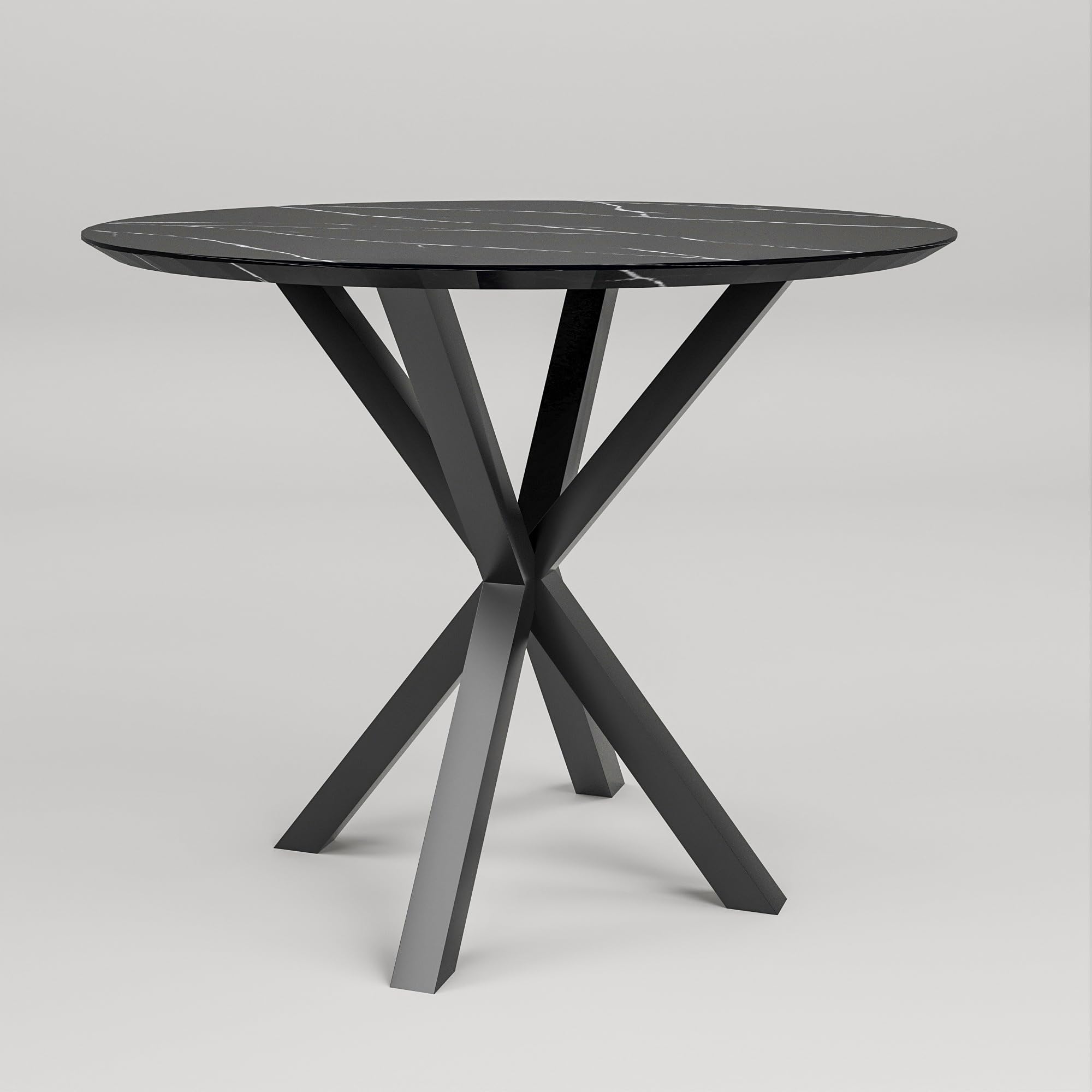 hithos modern round dining table with black finish top | 4 seater heavy-duty metal spider legs | luxury contemporary dining table for dining room, kitchen, cafe & restaurant | black