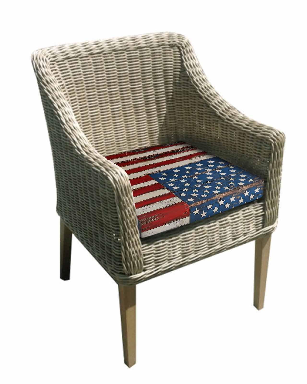 2 Pack Farmhouse American Flag Waterproof Cushion Covers with Ties, Outdoor Patio Chaise Lounge Chair Seat Cushion Slip Covers Replacement(Only Cover) Blue Red USA Flag Vintage 24
