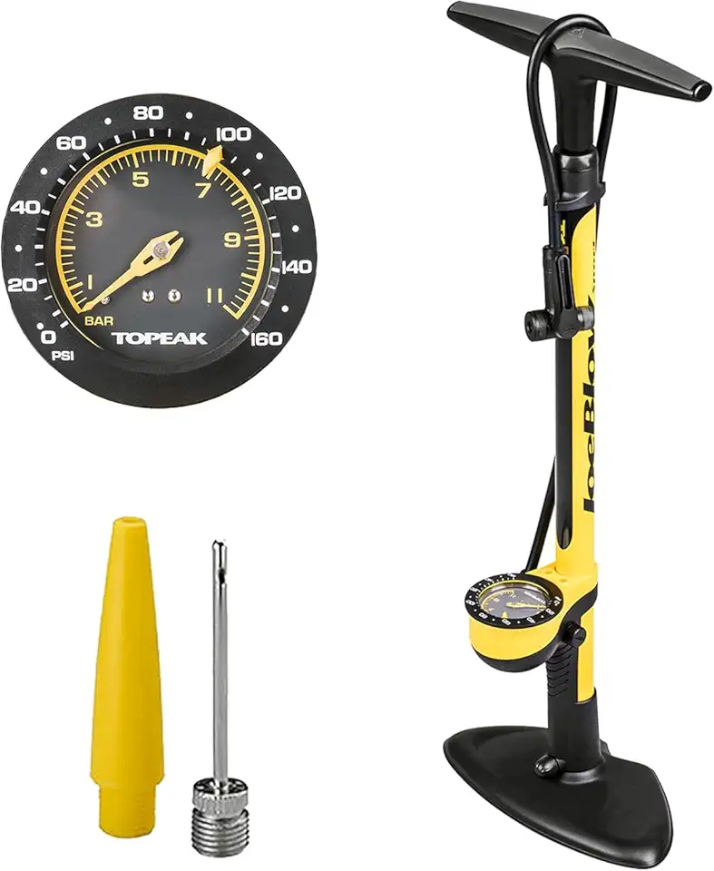 Topeak JoeBlow Sport III High-Pressure Bike Floor Pump – 160 PSI, Durable Steel Barrel, 3” Analog Gauge, TwinHead DX5 Pump Head, Long Hose, Ergonomic Handle, Fits Presta, Schrader, &amp; Dunlop Valves