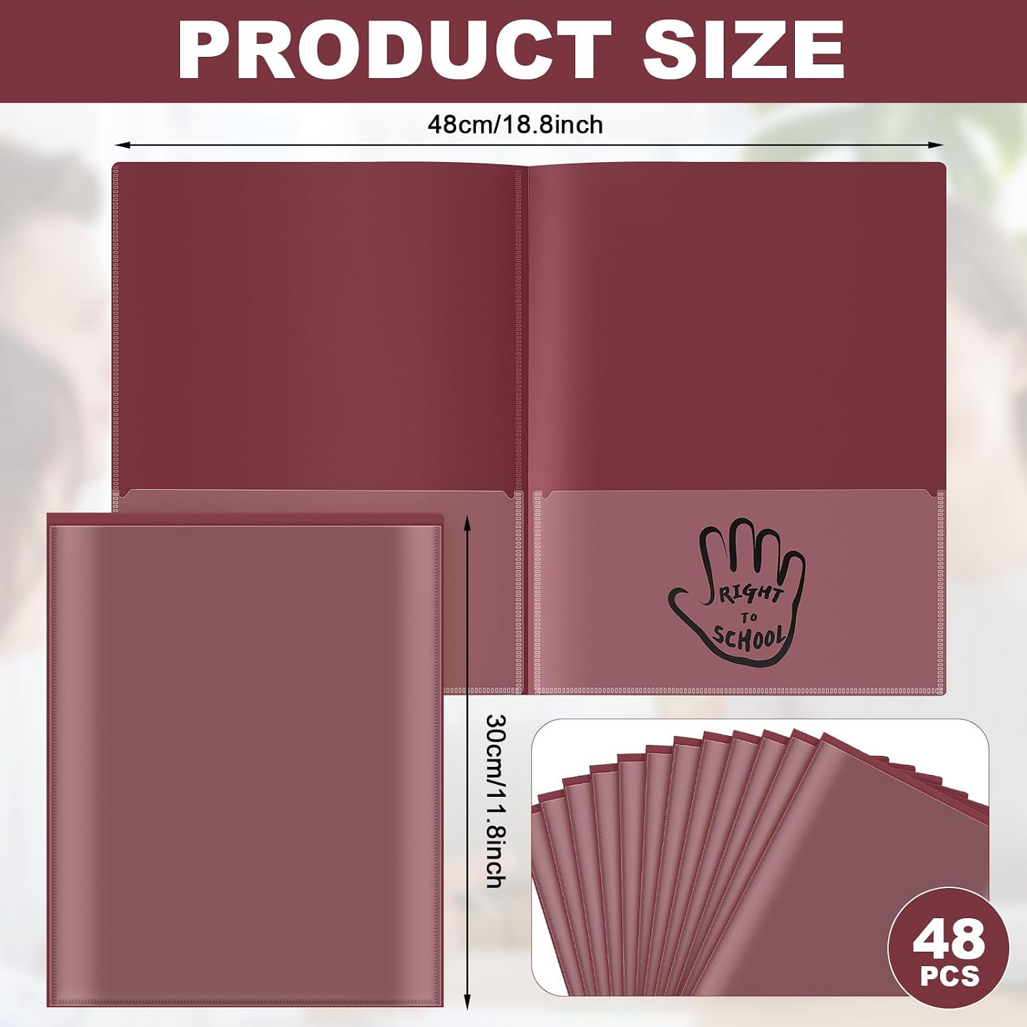 Henoyso 48 Pcs Two Pockets Parent Teacher Communication Folder Take Home Folders with Clear Front Pocket Plastic Heavy Duty Fit Letter Size for School Student Home Teacher, 11.8×9.45 Inch(Dark Red)