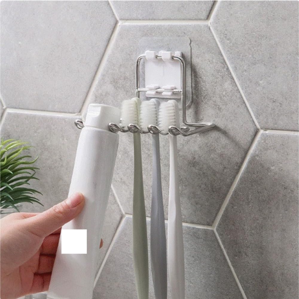 Portacepillos de Dientes para Familia Tenedor Funcional Multi del Cepillo De Dientes La Ventosa Montado En Pared Ninguna Perforación Requerida Cocinas(Blue,Silver,1pcs)