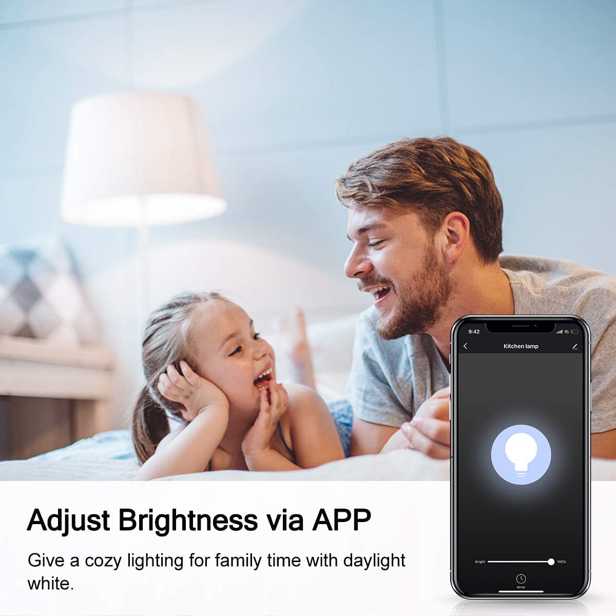 LOHAS Smart Light Bulb, Dimmable A19 LED Bulb 8W(50W Equivalent), E26 Base WiFi Bulb, Daylight White 5000K Smart LED Light Bulbs Works with Siri, Alexa, Google Home, 720LM, No Hub Required, 2 Pack