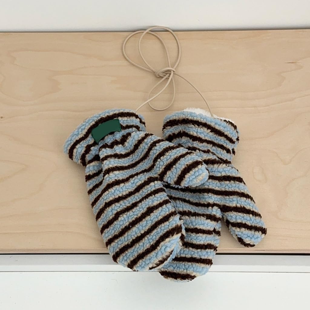 Festives Stripe Plush Gloves with Adjustable Ear Protecting for Winter Outdoor Activity Cold Weather