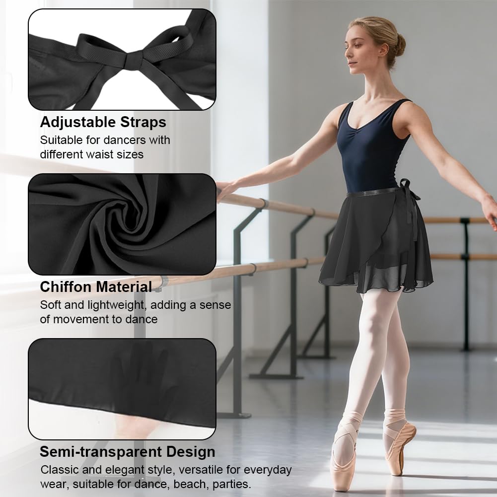 DiULi Falda de Ballet, 1 Pieza Falda de Abrigo la Danza de Ballet, Transpirable, Falda Envolvente de Gasa, Cintura Ajustable, Faldones de Baile para Mujeres y Niñas