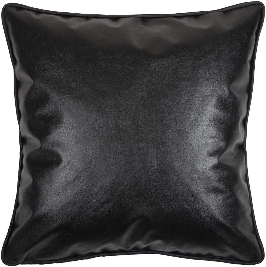 Faux Leather Litchi PU Black 18"x18" Couch Pillow Cover Modern Contemporary Style Decorative Throw Square Slip Cover with Piping for Home, Office, Couch, Porch, Farmhouse