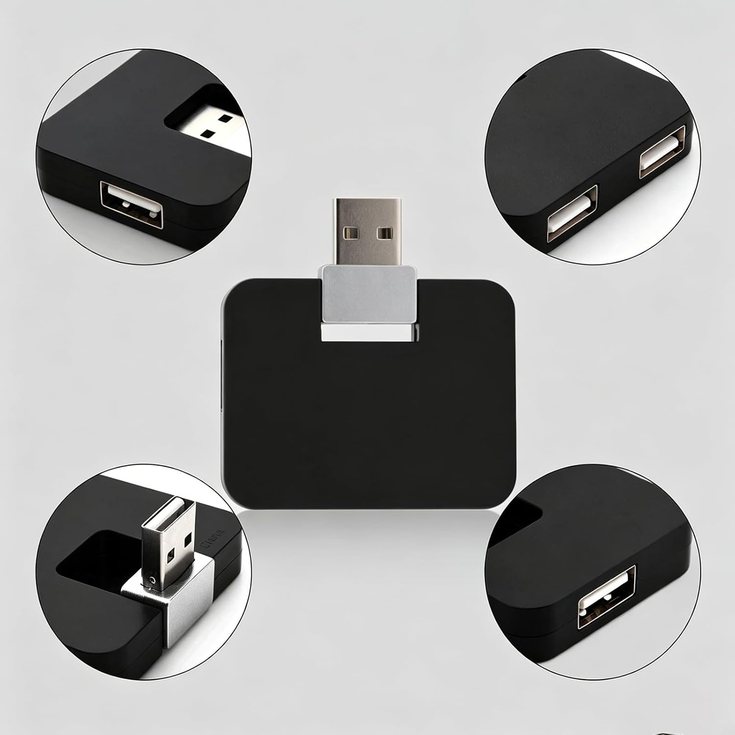 USB 2.0 Hub, 4-Port Mini U-Shape Data Transfer Hub for PC Laptop Desktop, Plug and Play, Black