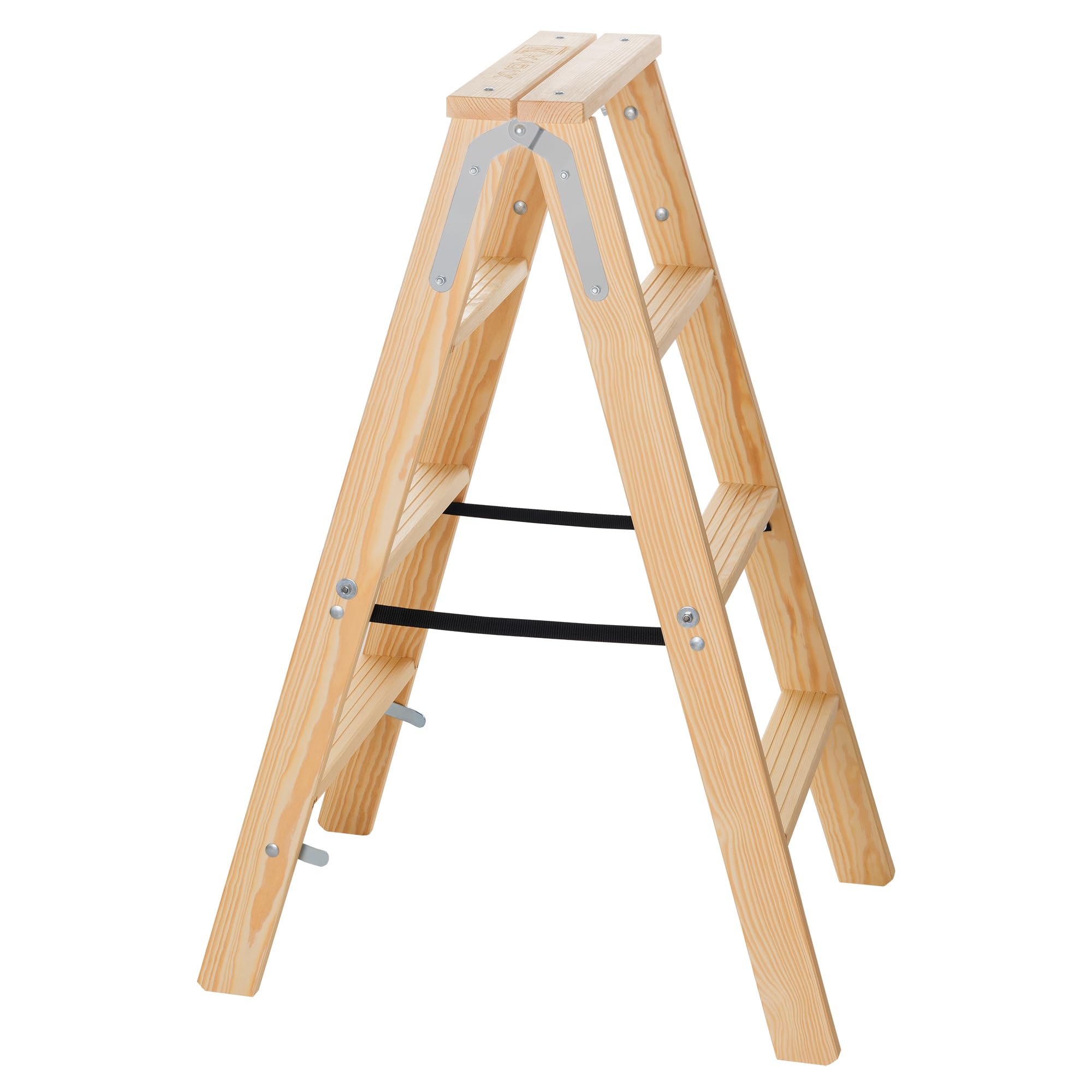 KADAX Klappbare Holzleiter, 4-stufige Malerleiter mit Stahlhaken, Stehleiter für Haushalt und Garten