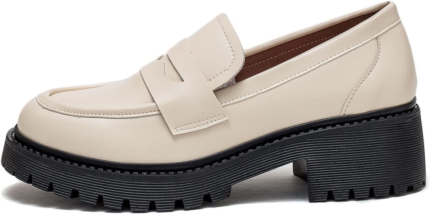 U-lite Women's Classic Simple Mid Heel Oxfords Penny Loafers Comfortable Slip On Dress Shoes - Image 2