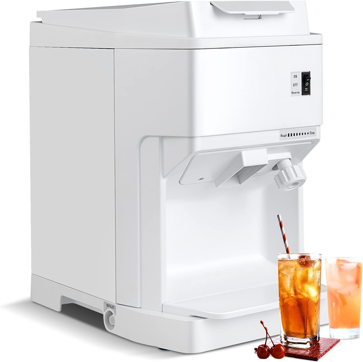 PETSITE Electric Ice Crusher Shaver, 460W Adjustable Shaved Ice Maker Machine, 265LBS/H, Snow Cone Maker for Home and Commercial Use, White